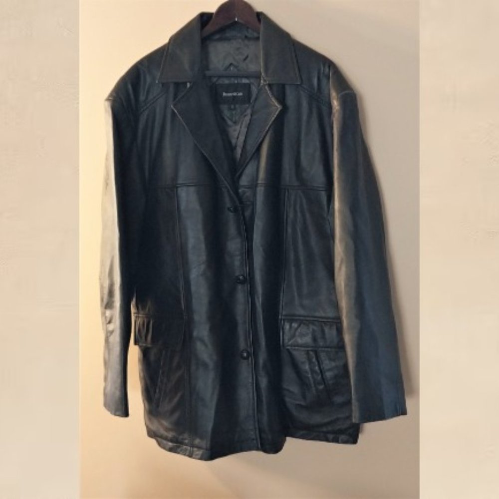 Dunne Cole Vintage Black Leather Jacket Womens XL Classic Coat Length 33" Travel